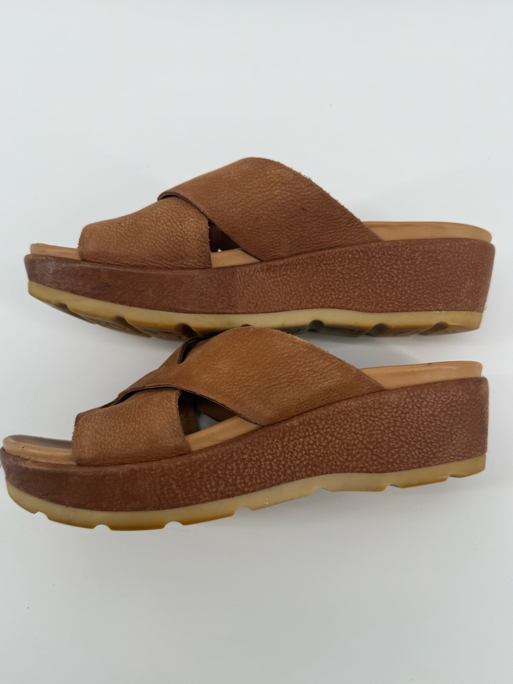 Kork-Ease Women's Tan Brown Leather Crossover Slide Mules - Picture 4 of 9